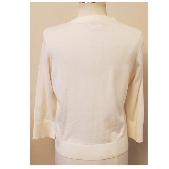 Kate Spade New York White Cardigan with Green and Gold Jeweled Detailing Size-M - Picture 6 of 10